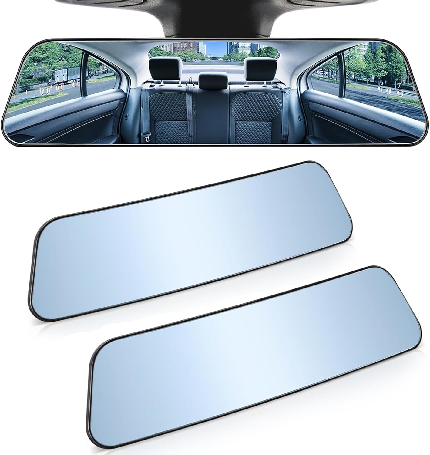 JOYTUTUS Rearview Mirror, 12 Inch Panoramic Interior Clip-on Wide Angle Convex Universal Rear View Mirror to Reduce Blind Spot Effectively for More Car SUV Trucks -Clear