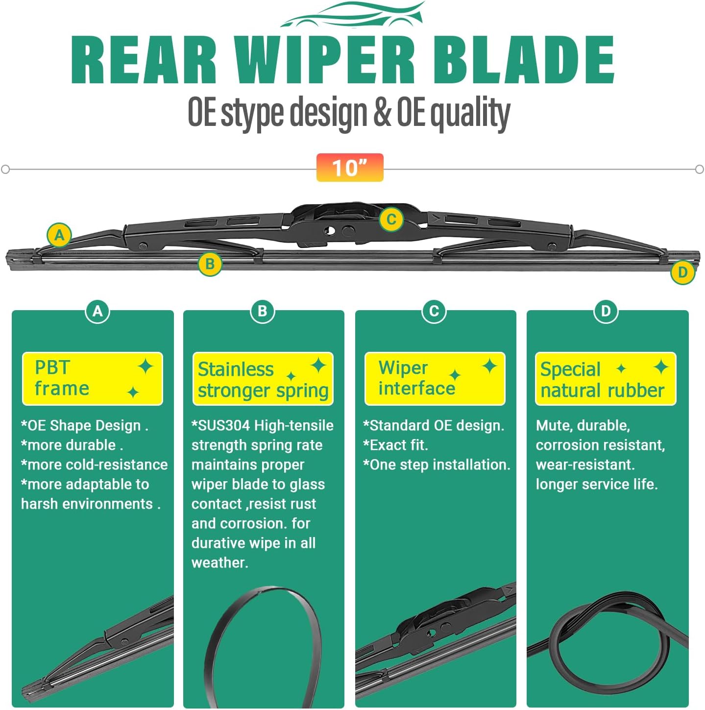 26" 16" 12" Windshield Wiper Blades Replacement for Toyota RAV4 2019 2020 2021 2022 2023 2024 2025 RAV 4 / Mazda 5 2006-2015 Premium All Weather Front Rear Wipers Set - OEM Quality (Pack of 3) - Colors D
