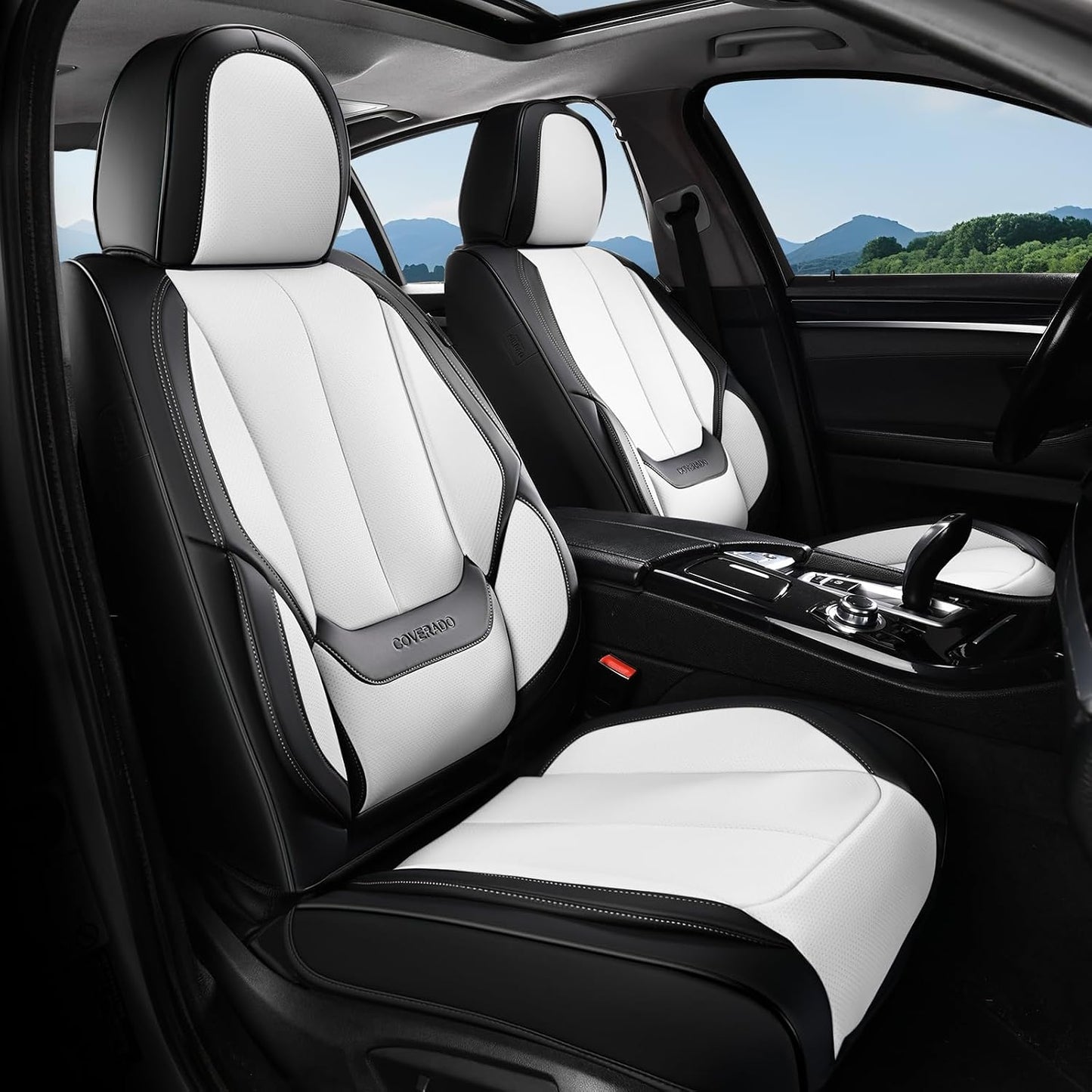 Coverado Seat Covers Full Set, Black Seat Covers for Cars 5 Seats, Car Seat Protector, Waterproof Nappa Leather Car Seat Cushion, Front and Rear Car Seat Cover Fit for Most Sedans SUV Pick-up Truck - Colors B