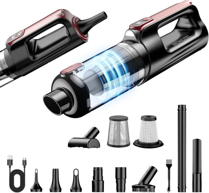 MONOZEL Car Vacuum Portable Cordless, 18000Pa 2 in 1 Vacuum Cleaner&Air Duster, 130W Brushless Motor Handheld Vacuum Cordless with 7800mAh Battery, LED Light, Multi-Nozzles for Car, Home, Office, Pet