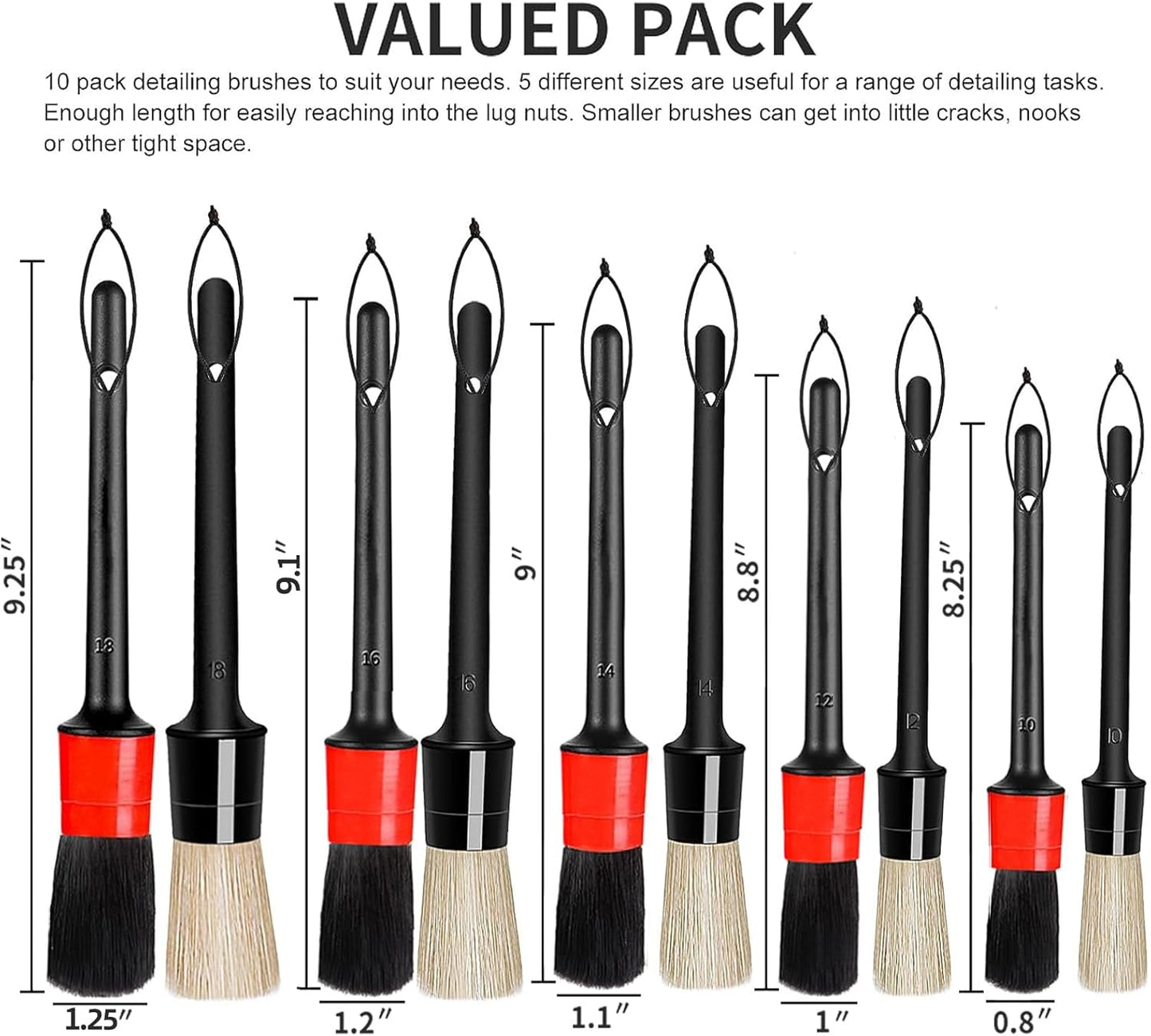 Detailing Brush Set - 10 Pcs Detail Brushes Car Detailing, Auto Boar Hair Car Detailing Kit for Cleaning Interior Exterior - Vehicles Wheels Leather Engine Dashboard