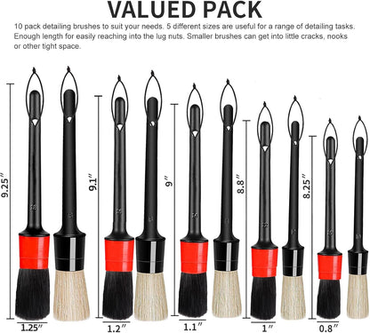 Detailing Brush Set - 10 Pcs Detail Brushes Car Detailing, Auto Boar Hair Car Detailing Kit for Cleaning Interior Exterior - Vehicles Wheels Leather Engine Dashboard