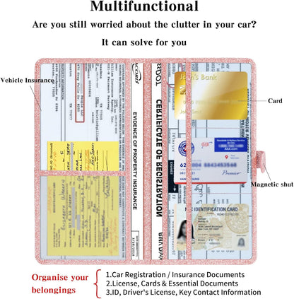 TILDOSAC Leather Car Registration and Insurance Card Holder, Car Document Holder for Cards License with Magnetic Shut (Black, large)
