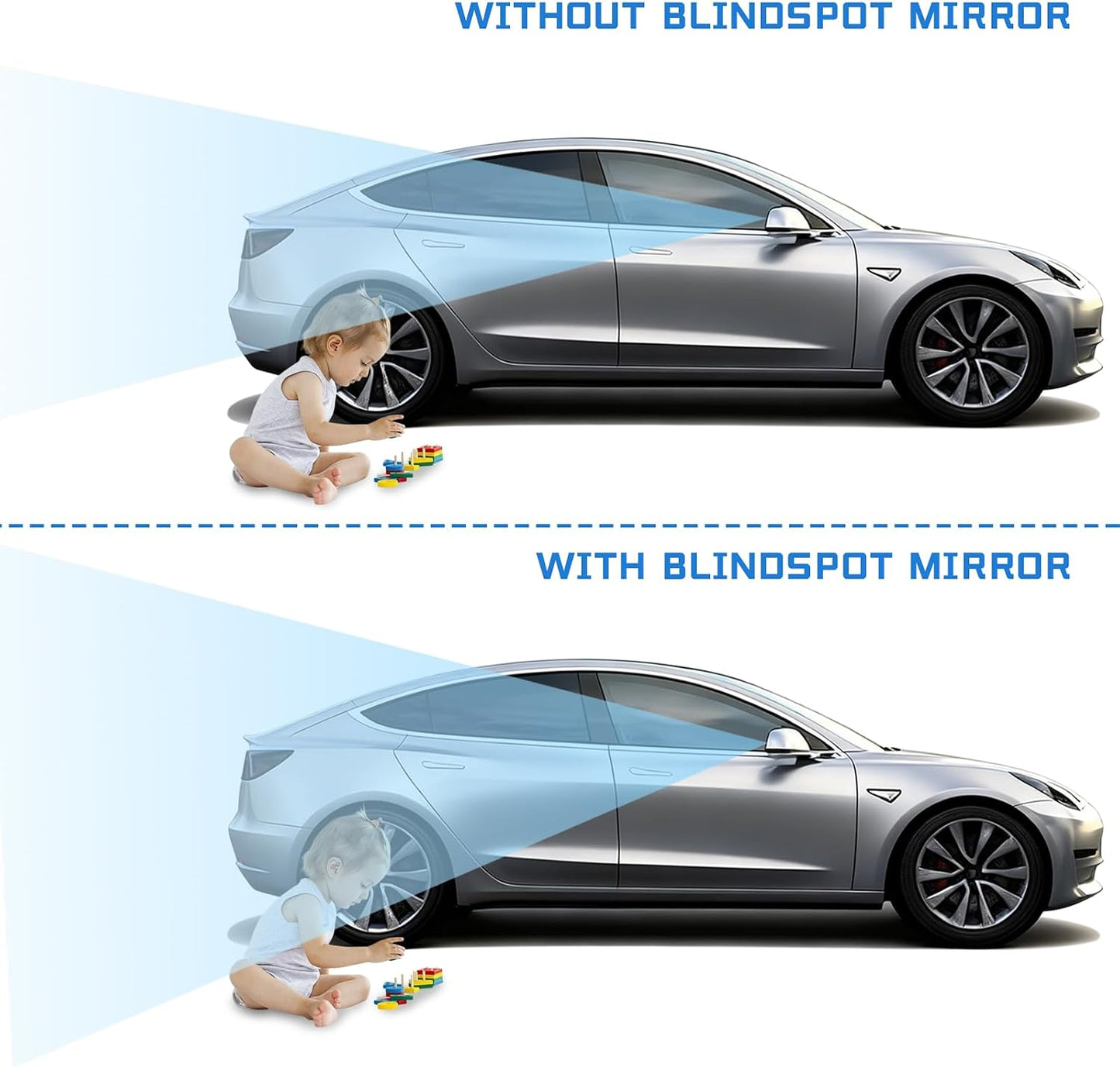 ZUFECY 2-Pack 360° Adjustable Blind Spot Mirrors - 2" Frameless Convex Glass for Sedans, Trucks & SUVs