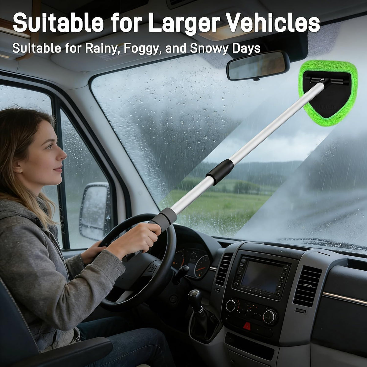 XINDELL 24-inch Windshield Cleaner Tool – Upgrade Large Head Car Interior&Exterior Window Cleaning Kit with Extendable Handle & 4 Microfiber Pads, Auto Wiper Brush for Car, Trucks, SUVs, RVs & Home