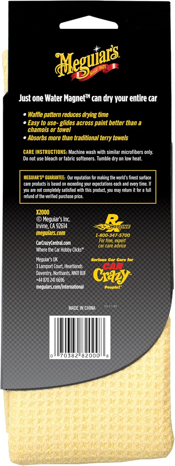 Meguiar's Water Magnet Microfiber Drying Towel, Premium Car Wash Microfiber Towel that’s Super Plush, Water Absorbent & Scratch-Free Big Microfiber Towels for Cars, 1 Pack