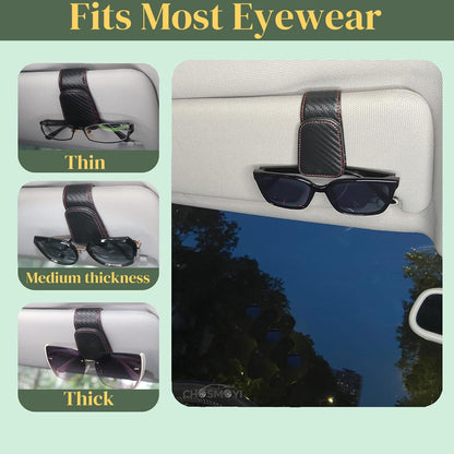 CHOSMOYI Magnetic Leather Sunglass Holder for Car, Sunglasses Clip for Car Visor, Auto Interior Accessories Universal for Different Size Eyeglasses (Black)
