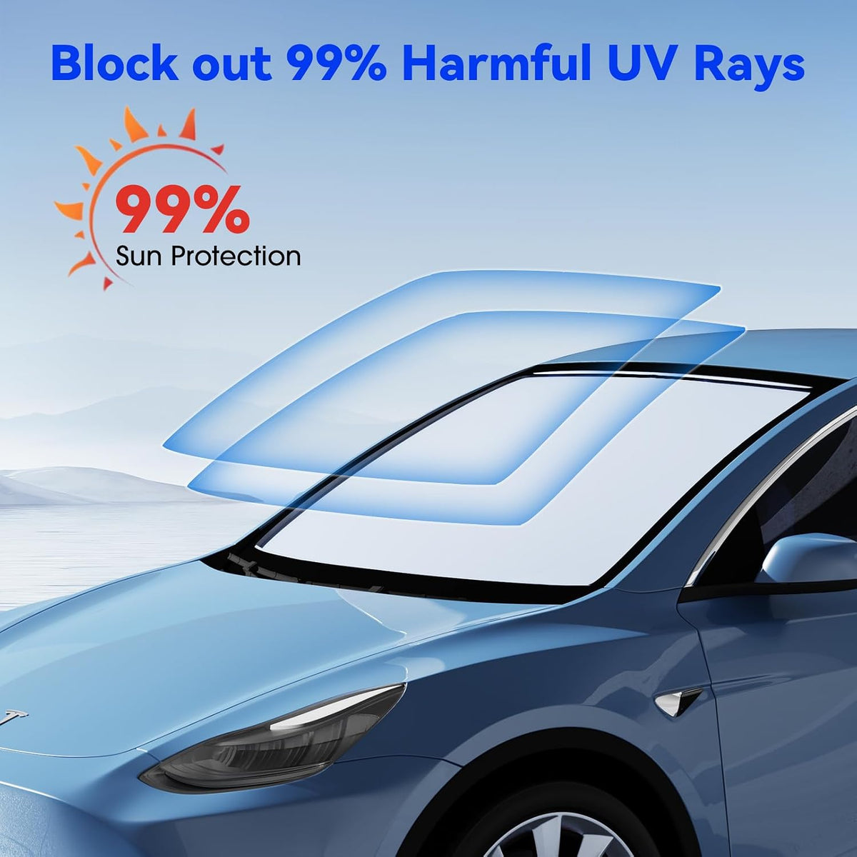 helloleiboo Car Windshield Sun Shade Umbrella 57" x 32", Windshield Sun Shade Foldable with 5-Layer Thickened Vinyl Coating Reflective Heat & UV Protection Fits Most Sedans & Compact SUVs