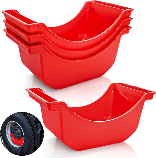 4 Pack Truck Wheel Pan, 2.8L Stackable Hub Oil Drain Pan, Red Fluid Drip Tool Trailer Wheel Catch Box for Heavy Duty Axle, Truck, Geared Engine Stand