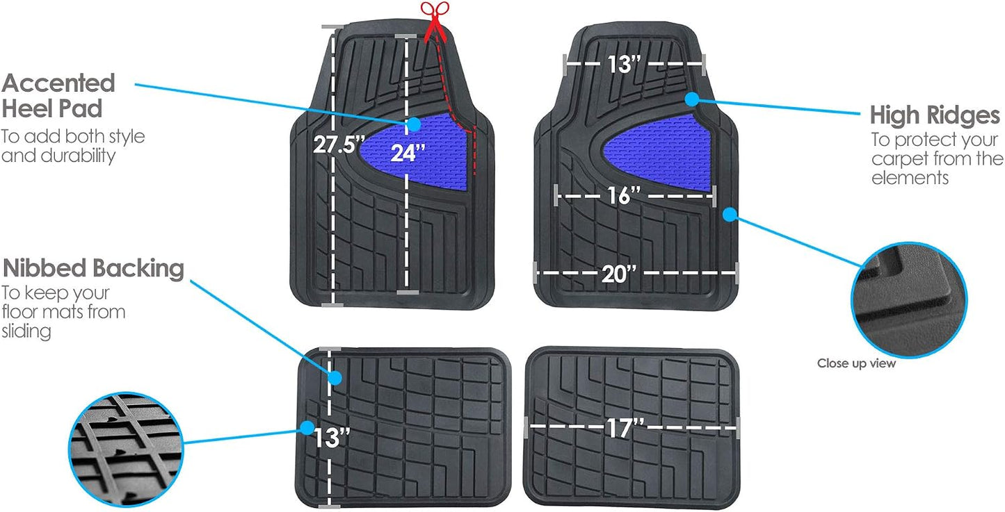 FH Group Automotive Floor Mats - Heavy-Duty Rubber Floor Mats for Cars, Universal Fit Full Set, Climaproof & Trimmable Floor Mats for Most Sedan, SUV, Truck, Black