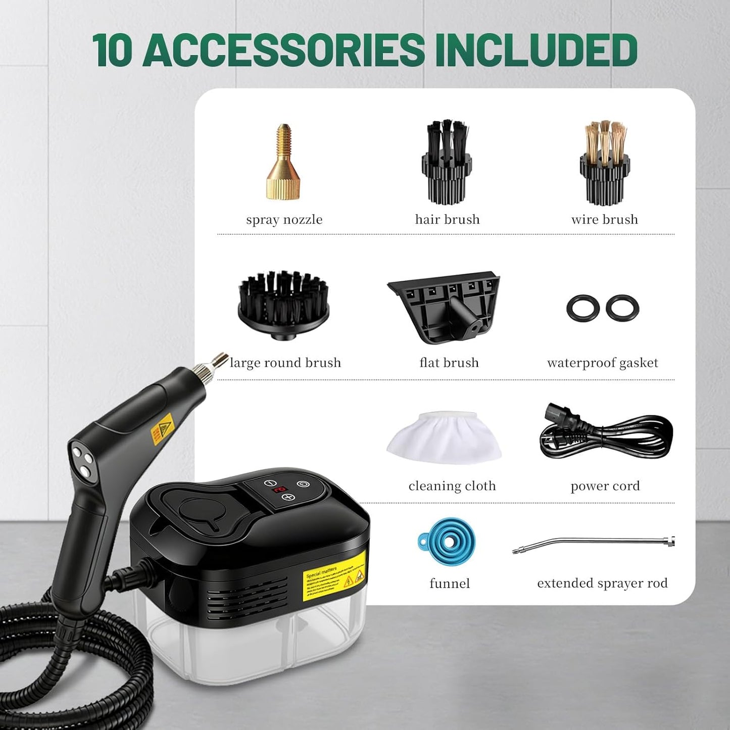 2500W Handheld Steam Cleaner, 15s Fast Heat-Up High Temp Pressurized Steamer, 1.2L Large Tank, Portable Steam Cleaning Machine for Home, Kitchen, Bathroom, Car, Grout & Furniture (Black)