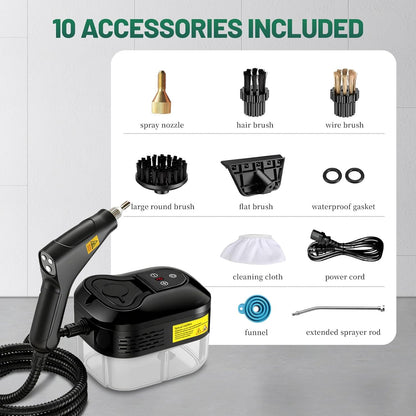 2500W Handheld Steam Cleaner, 15s Fast Heat-Up High Temp Pressurized Steamer, 1.2L Large Tank, Portable Steam Cleaning Machine for Home, Kitchen, Bathroom, Car, Grout & Furniture (Black)