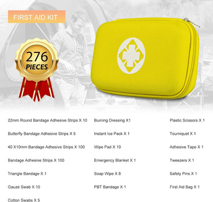 276PCS First Aid Kit Home Car Camping Hiking Emergency Supplies Small Compact Lovely Bag for School Outdoor, Basic Outdoor Essentials Survival Kit for Travel AMORNING