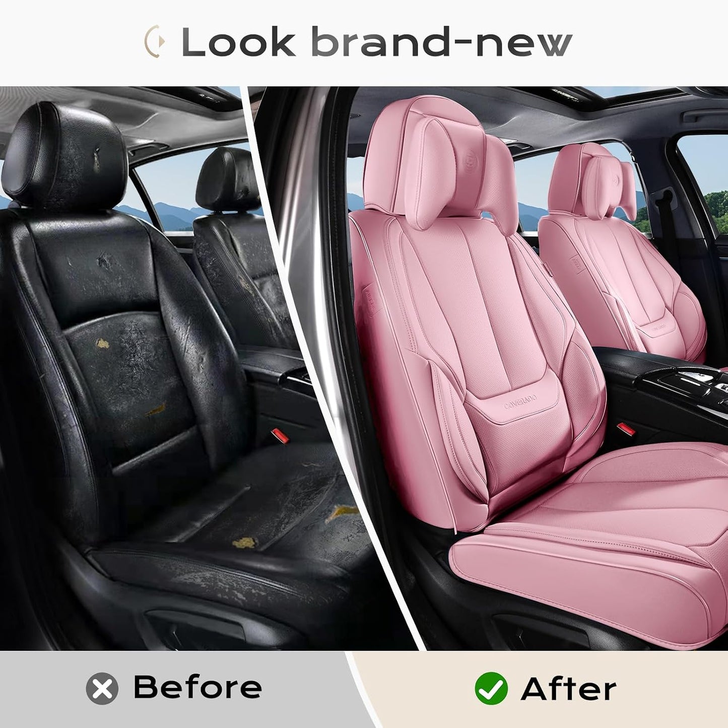 Coverado Seat Covers Full Set, Black Seat Covers for Cars 5 Seats, Car Seat Protector, Waterproof Nappa Leather Car Seat Cushion, Front and Rear Car Seat Cover Fit for Most Sedans SUV Pick-up Truck - Colors B