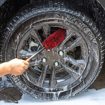 Car Wheel Rim Brush Kit, Woolies Wheel Brush, Car Cleaning Brush Fiber Rod, Steel Ring Fiber Cleaning Brush, Long Non-Slip Handle Clean Brush, Great to Clean Car Wheel Rim