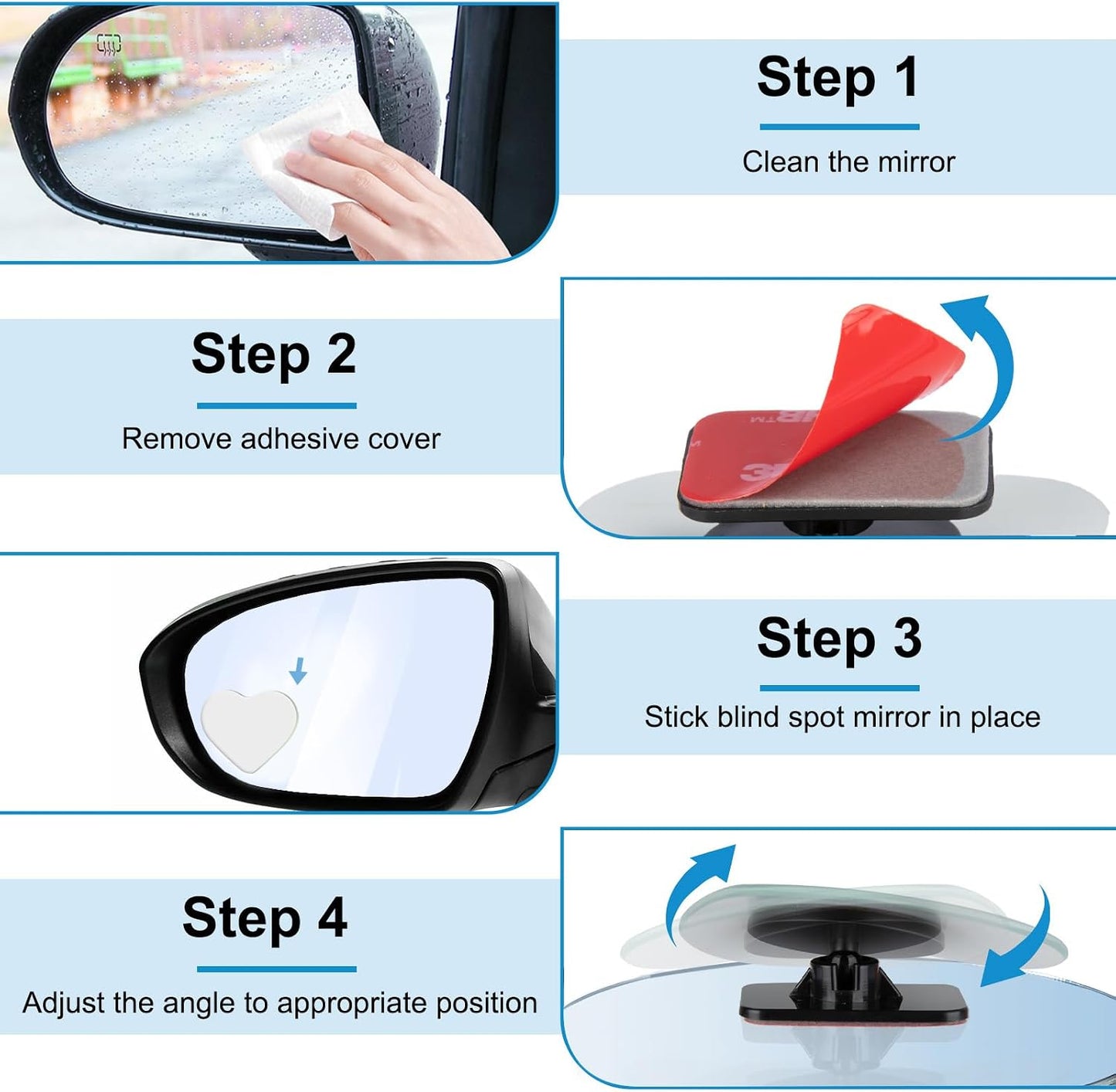 BFXM Blind Spot Mirrors 2 Pack, Car Accessories Frameless Side Mirror Blindspot Convex HD Glass, Side View Mirror Blindspot with Wide Angle Adjustable Stick for Car SUV and Trucks