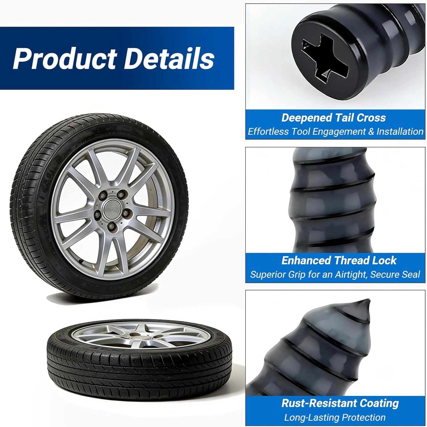Tire Repair Rubber Nail Kit, Premium Spiral Screw-in Tire Plugs with 2 Sizes, Emergency Roadside Flat Tire Fix Tool for Car Truck Motorcycle Tractor ATV SUV - Fast Self Service Repair, 61 PCS