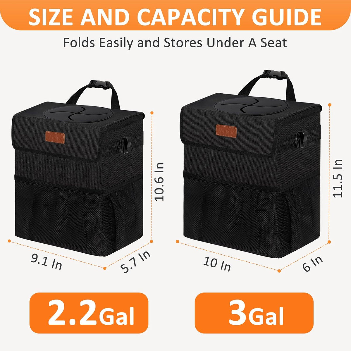 Vankor Car Trash Can Bin with Lid Hanging for Back Seat, Car Accessories for Women Men Leak Proof Automotive Garbage Cans Leakproof Vehicle Trash Can for Truck SUV Black