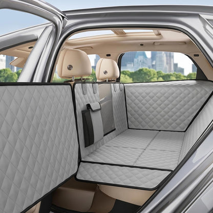 Dog Car Seat Cover for Back Seat, Waterproof Leather Fabric Back Seat Extender for dogs 52.4 * 24.4in, Foldable in The Car, Hard PVC Panels Bottom Support to 330 lbs, for Cars/Mid-Size SUV/Small Truck