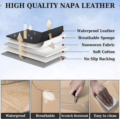 Coverado Seat Covers Full Set, Black Seat Covers for Cars 5 Seats, Car Seat Protector, Waterproof Nappa Leather Car Seat Cushion, Front and Rear Car Seat Cover Fit for Most Sedans SUV Pick-up Truck - Colors A