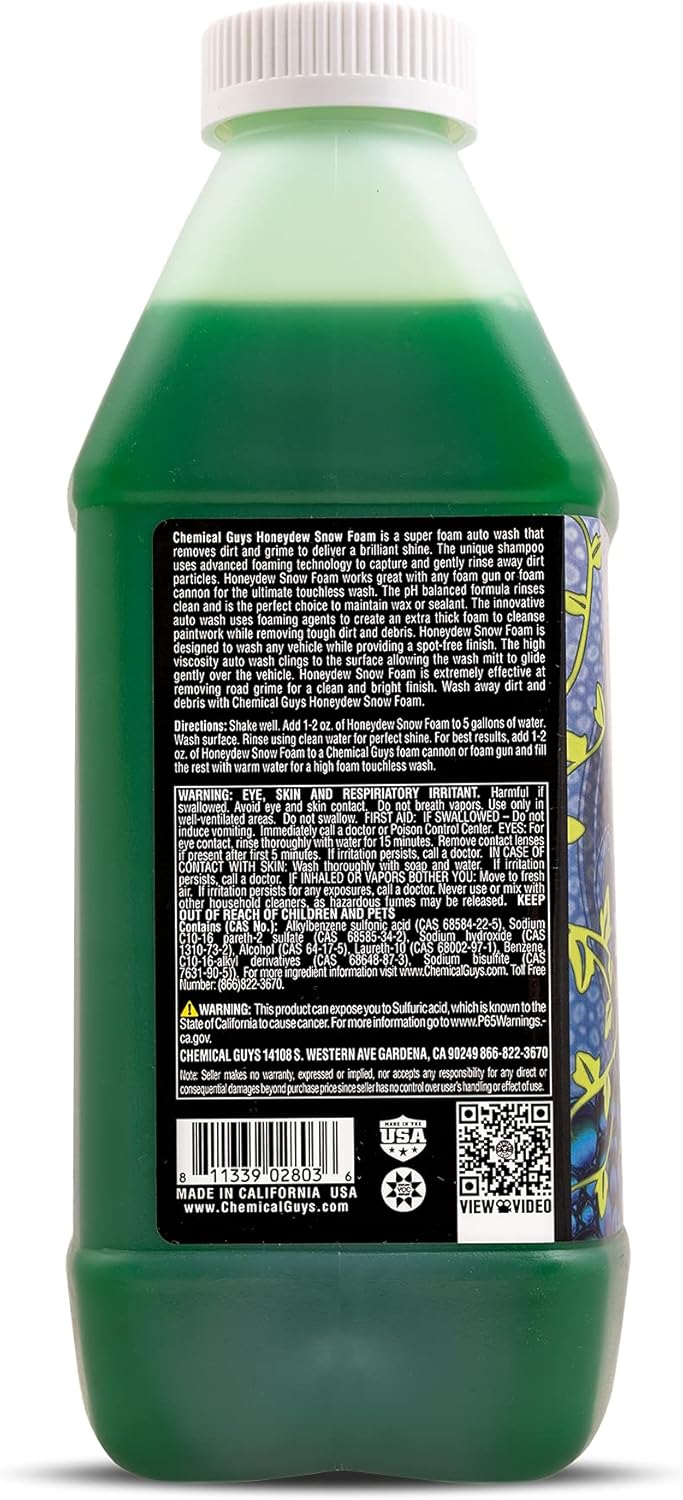 Chemical Guys Car Wash Soap for Foam Cannon or Bucket, Honeydew Snow Foam Car Wash Soap for Trucks, Motorcycles, RVs & More, Super Suds, Honeydew Scent - 128 oz (1 Gallon)