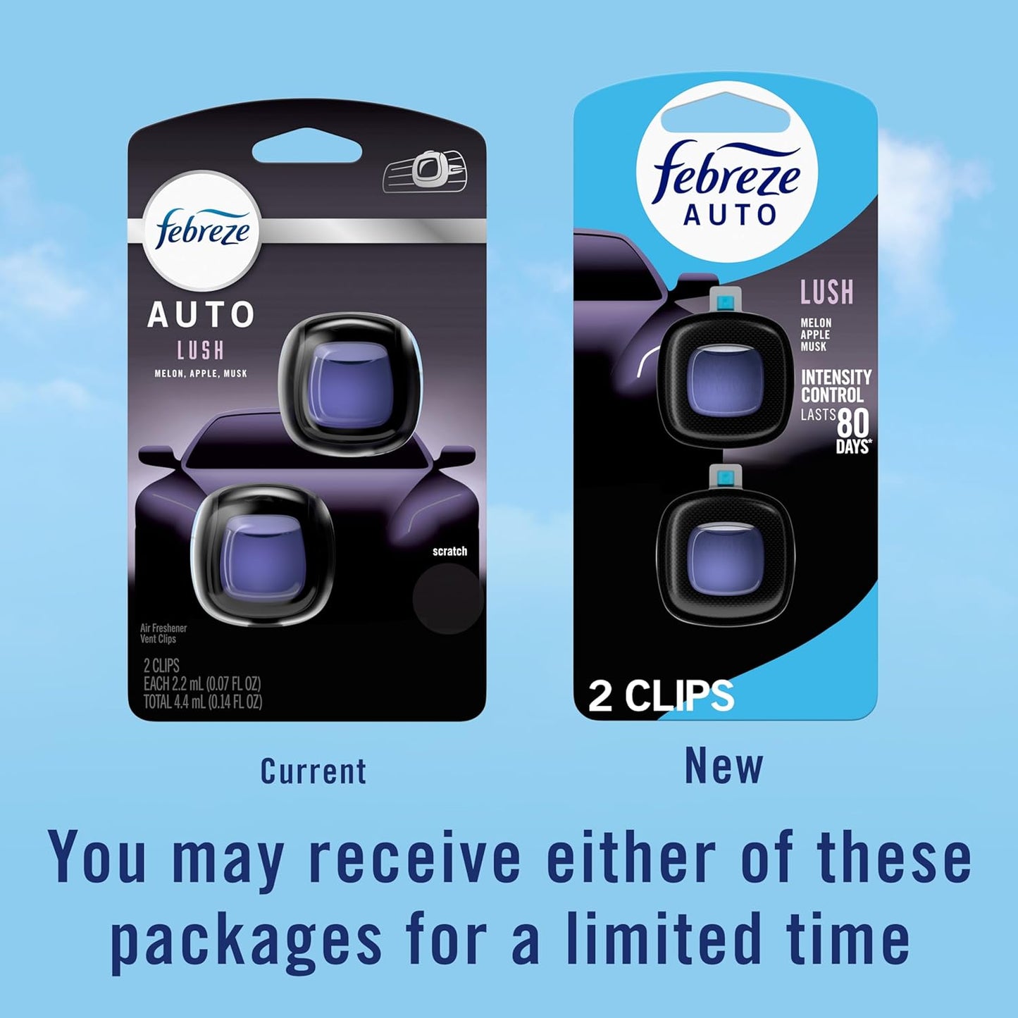 Febreze AUTO Air Freshener, Odor-Fighting Automotive Vent Clip, Midnight Storm Scent, 8 Count