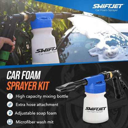 SwiftJet Car Wash Foam Gun + Microfiber Wash Mitt - Foam Cannon Works with Any Soap - Garden Hose Car Foam Sprayer - Car Wash Kit - Car Accessories Foam Blaster (Orange Foam Gun with Mitt)