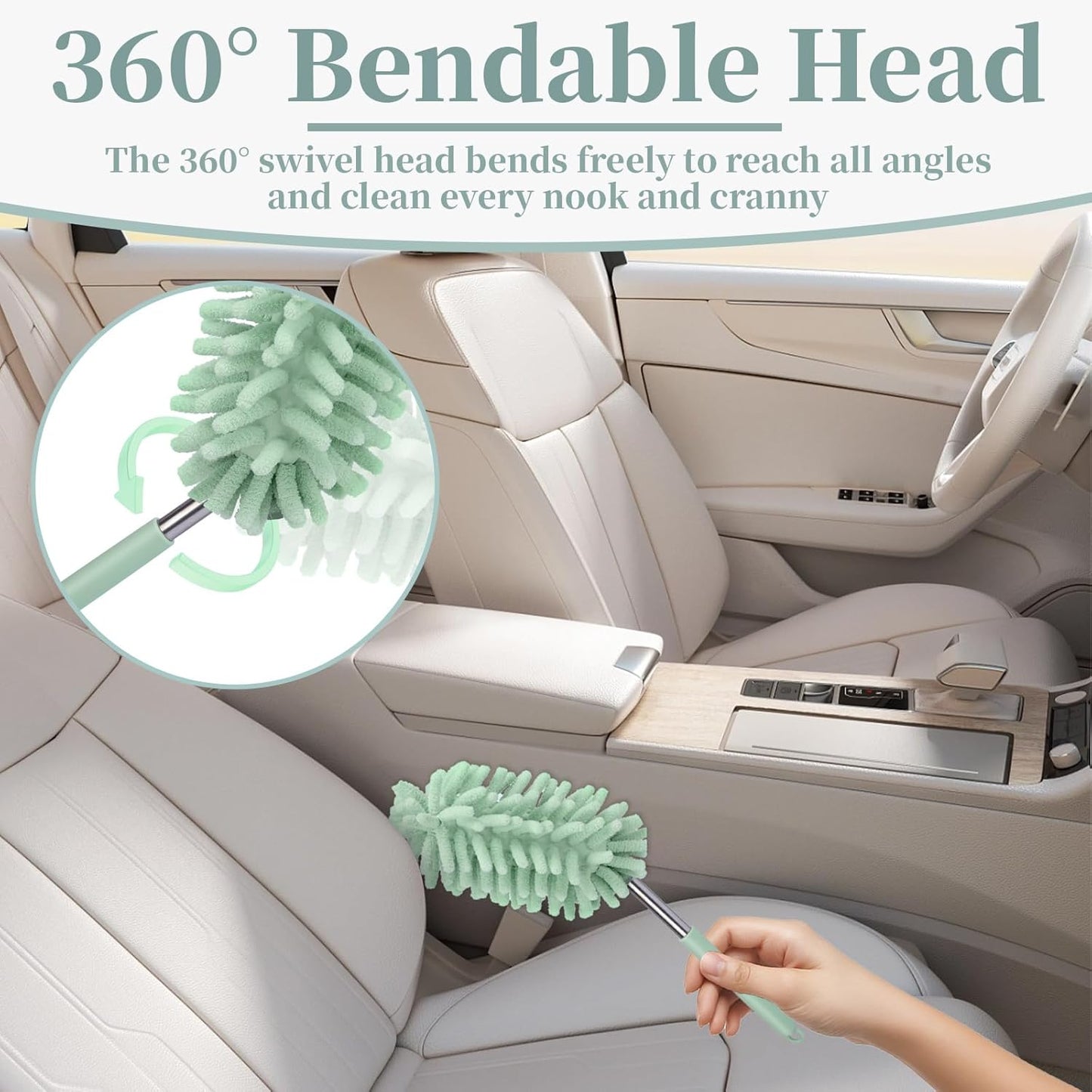 2 PCS Car Interior Duster with Extension Pole, Microfiber Car Duster with Bendable Head, Car Accessories Dusters Exterior&Interior Scratch Free, for Cleaning of Vehicle Details, Offices, Windows(Pink)