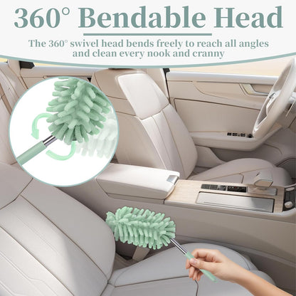2 PCS Car Interior Duster with Extension Pole, Microfiber Car Duster with Bendable Head, Car Accessories Dusters Exterior&Interior Scratch Free, for Cleaning of Vehicle Details, Offices, Windows(Pink)