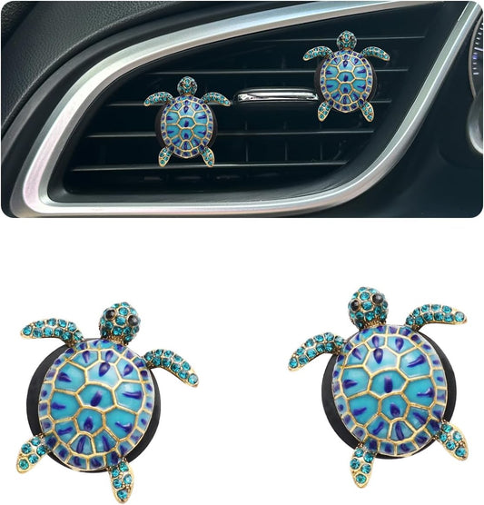 ORIESSE Sea Turtles Car Decor,Cute Beach Themed Air Freshener Vent Clips,2pcs Glamorous Blue Turtle Coastal Car Accessories Interior Decoration for Women,Refillable Outlet Diffuser