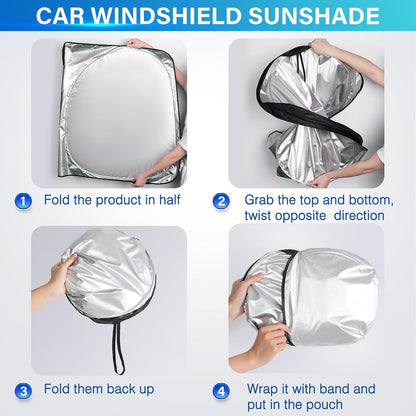 Iridescent Sun Shade for Car Windshield, Foldable Universal Car Windshield Upgrade Sunshade Enhanced UV Rays Reflective Sun Visor Shade Keeps Vehicle Cool