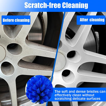 Car Wheel Brush Kit, Soft Drill Wheel Cleaner Brush, Tire Brush, Detailing Brush, and Detailing Pads, No Scratches Car Wheel Cleaning Kit for Wheels, Tires, Rims, Engines, Exhaust(Blue+White, 6 Pack)