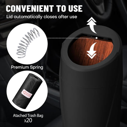 Car Trash Can Bin with Lid - Car Garbage Can Cup Holder - Pink Mini Leakproof Vehicle Garbage Bin with 20pcs Trash Bags - Automobile Organizers and Storage for Front Back Seat Accessories