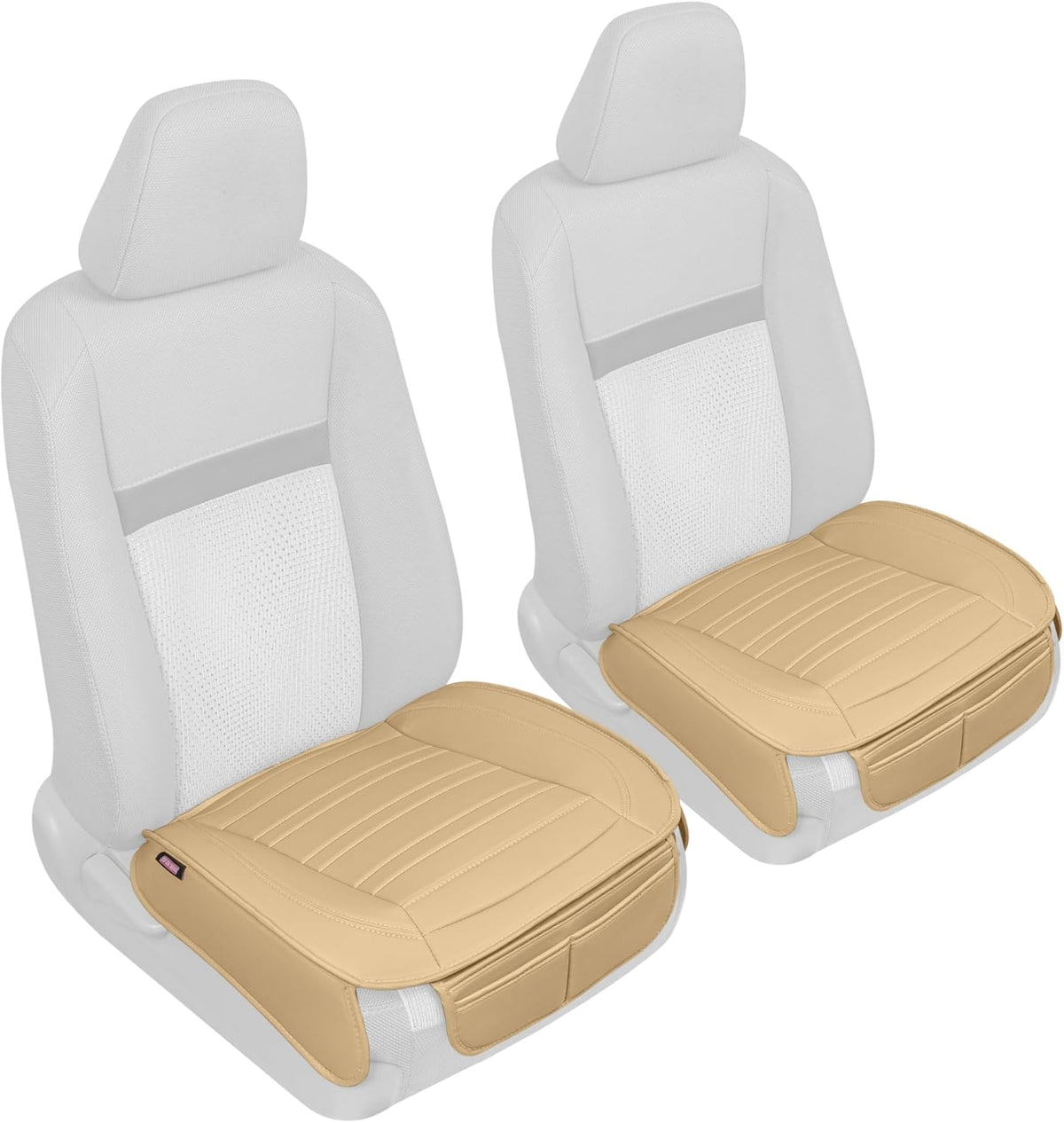Motor Trend Seat Covers for Cars Trucks SUV, Faux Leather 2-Pack Black Padded with Storage Pockets, Premium Interior Car Seat Cover