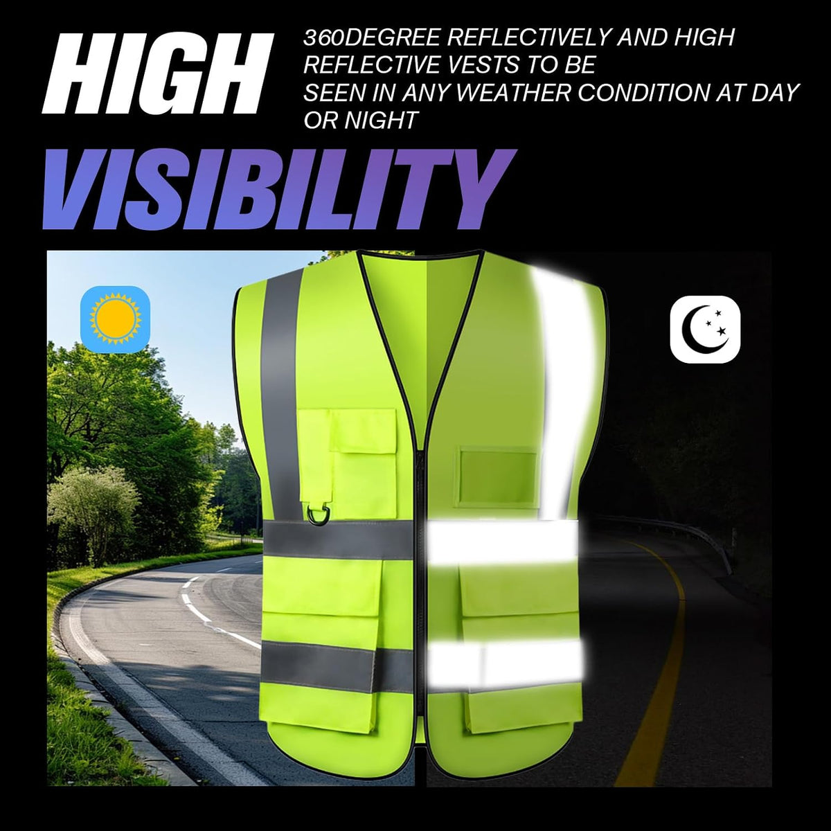 Safety Vests 20 Pack,Hi Vis Construction Vest with 5 Pockets and Zipper,Reflective Vest for Men Women Work One Size