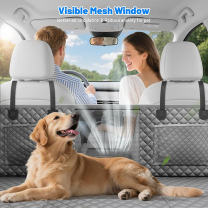 Dog Car Seat Cover for Back Seat with Hard Bottom,Waterproof Back Seat Extender for Dogs,Dog Hammock Dogs Bed for Cars, SUVs,Pet Seat Cover for Back Seat Holds 400lbs with Mesh Window & Pocket