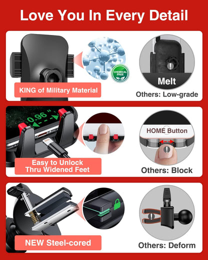 VANMASS【85+LBS Strongest Suction & Military-Grade Ultimate Car Phone Mount【Patent & Safety Certs】 Cell Phone Holder for Dash Windshield Vent for iPhone 17 Pro Max Automobile Accessory Kits,Ink Black