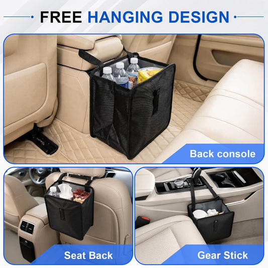 Car Trash Can, Foldable Hanging Car Trash Bag, 2 Gallon Leakproof Waterproof Auto Garbage Bag with Liner, Collapsible Car Interior Accessories Essentials for SUV Truck RV, Black
