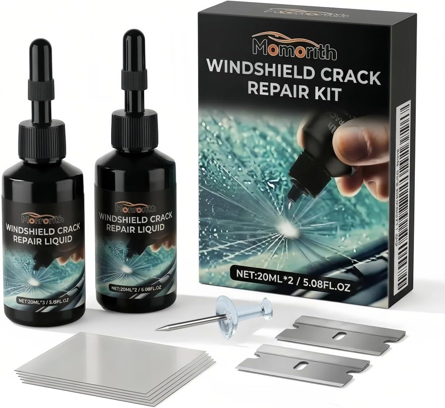 Windshield Crack Repair Kit – Quick Windshield Repair Kit, Nano Glass Fluid Windshield Chip Repair Kit for Bullseye, Star & Linear Cracks – Car Windshield Crack Repair Kit Fluid