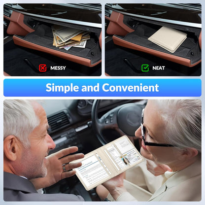 Car Registration and Insurance Card Holder，Vehicle Glove Box Car Organizer，Accessories Case for Storing Driving Licences, Cards, Documents