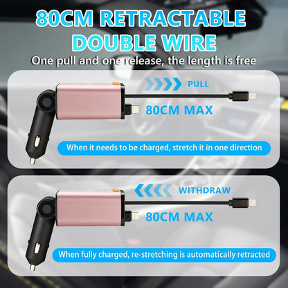 Retractable Car Charger,5 in 1 Fast Cars Phone Charger 60w,Bluetooth 5.3 FM Transmitter Adapter,Handsfree Call,MP3 Player,2 Retractable Cables and USB Chargers, for Phone,Galaxy,Pixel (Black)