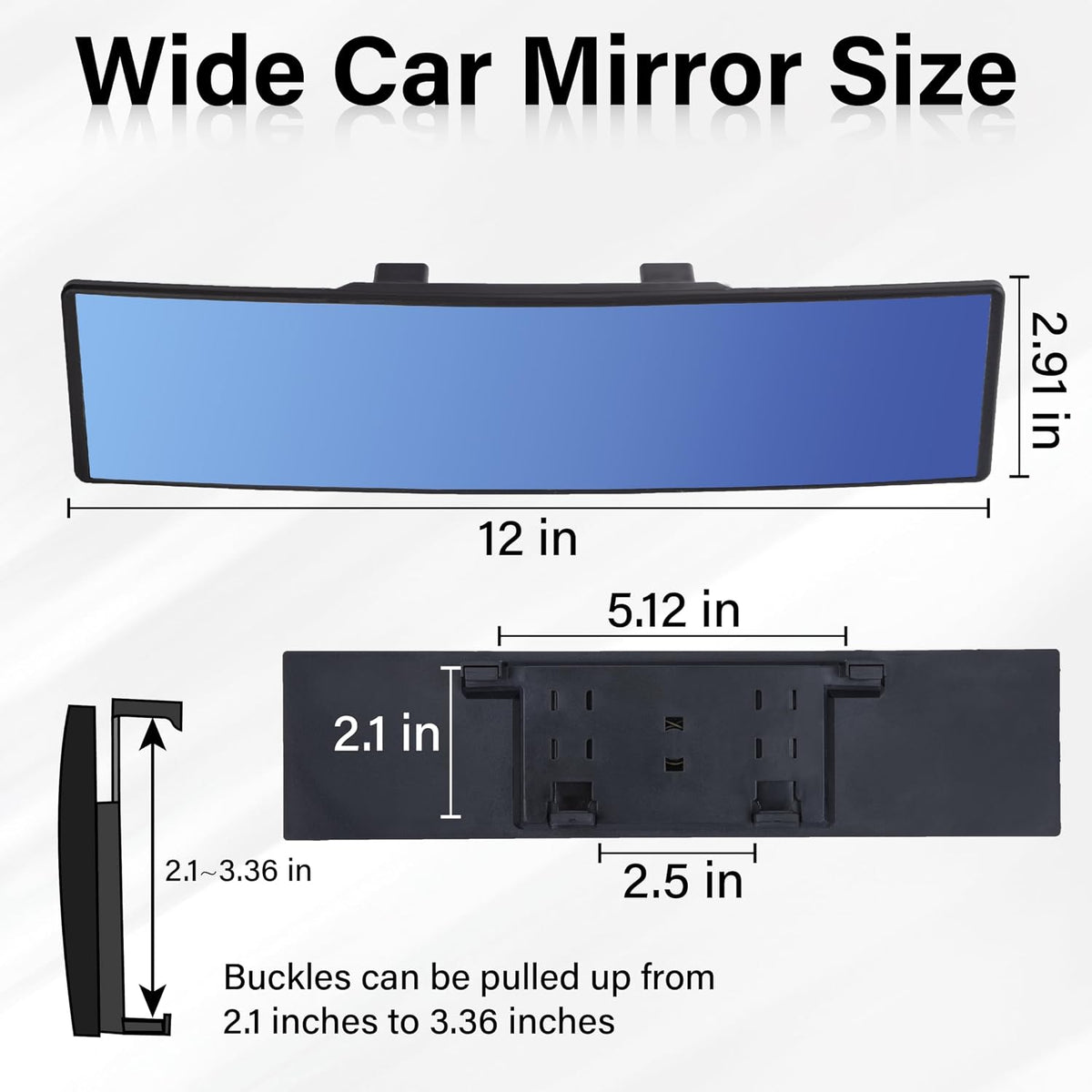 Rear View Mirror, Universal 11.4 Inch Interior Clip On Panoramic Convex Mirrors for Car Accessories, HD Anti Glare Wide Angle and Reduce Blind Spot, Extended Rear View Mirror for Cars, SUVs, Trucks