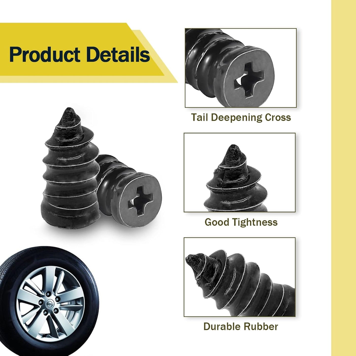 60PCS Tire Repair Rubber Nail, Vacuum Tire Repair Kits Spiral Rubber Nails, Tire Screw Plug Fast Tool Self Service Tire Repair Nail for car, Motorcycle, Truck, Tractor Tire Puncture Repair