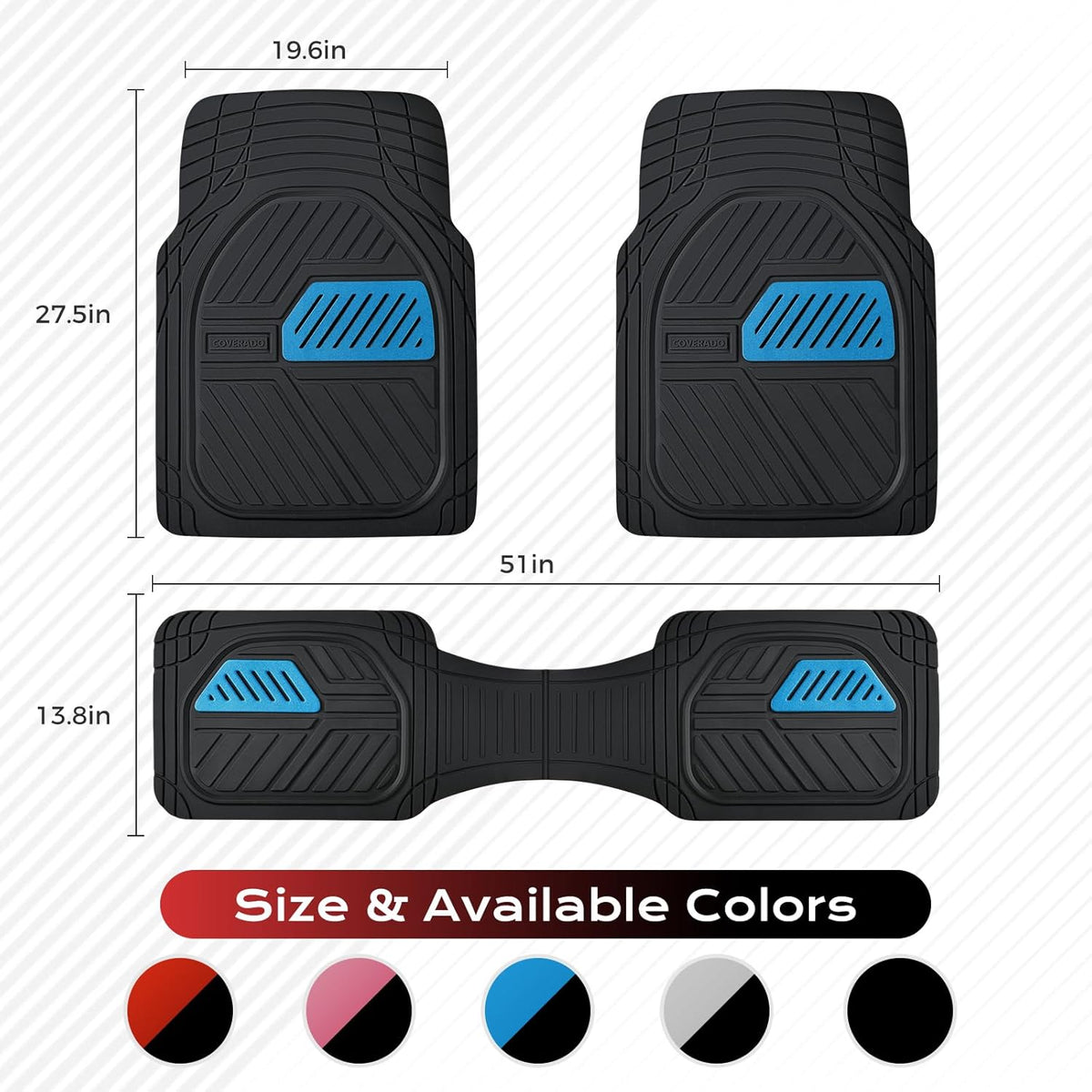 Coverado Car Floor Mats All Weather Waterproof Deep Dish Anti-Slip Car Mats Set, Heavy Duty Rubber Floor Mats for Cars, Universal Trim to Fit Automotive Floor Mats for Cars Trucks SUV, Black&Red