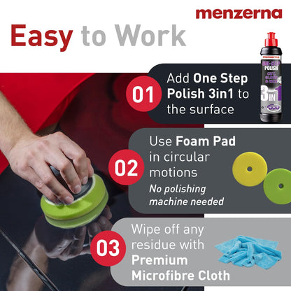menzerna One-Step Polish 3in1 I Medium Cut Polish with High Gloss Finish & Seal in One I Buffing & Polishing Compound for Car Maintenance I Swirls, Holograms & Scratches I Car Body Repair I 8 fl oz.