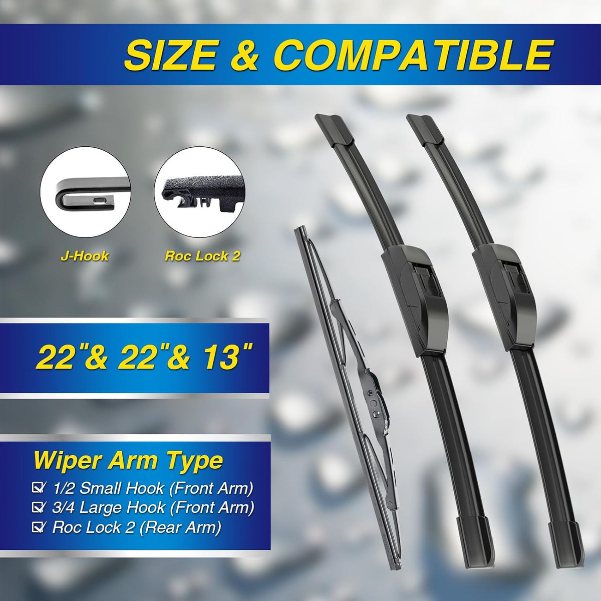 5 PLUS® Silicone Windshield Wipers Replacement for 2019-2024 Toyota RAV4/ 2006-2015 Mazda 5 Wiper Blades(Set of 3), Windshield Wiper Blades For My Car-26"/16"/12" - Colors C
