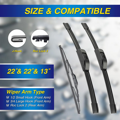 5 PLUS® Silicone Windshield Wipers Replacement for 2019-2024 Toyota RAV4/ 2006-2015 Mazda 5 Wiper Blades(Set of 3), Windshield Wiper Blades For My Car-26"/16"/12" - Colors C