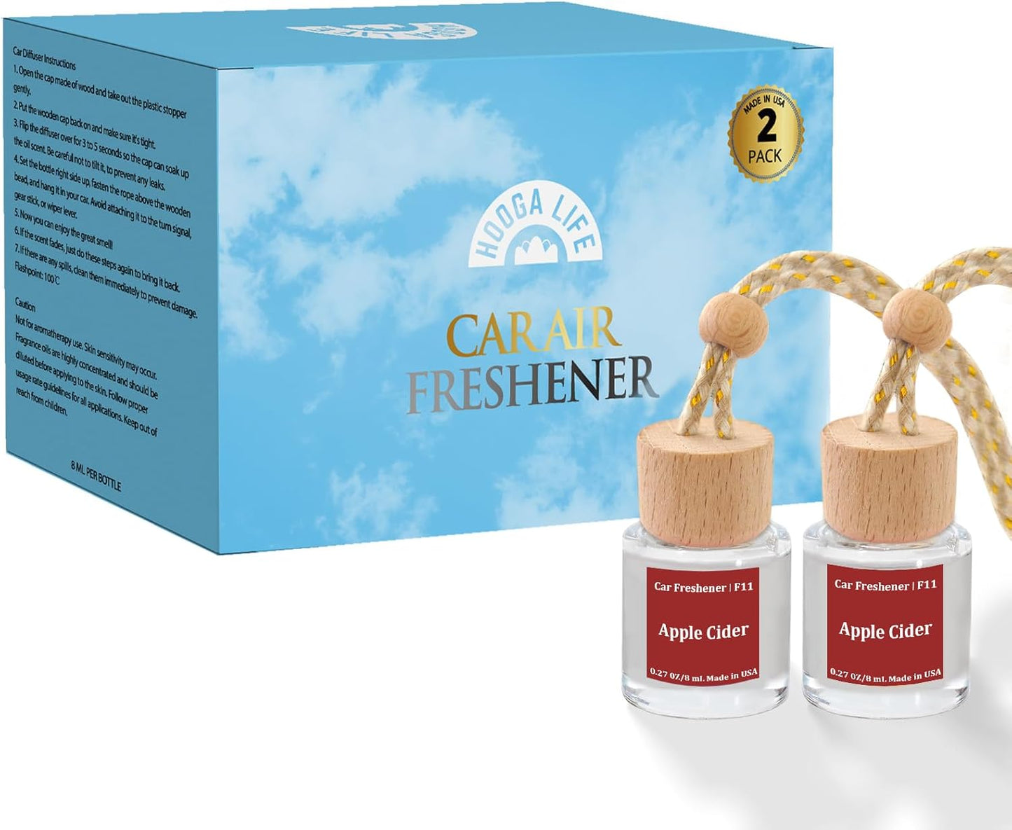 HoogaLife Car Air Freshener Diffuser 2 Pack Hanging Air Freshener Diffuser - Vanilla Cream Fragrance Oil Air D iffuser for Car, 45+ days Long Lasting Fragrance Made in USA C ar Air Fresheners (V54)