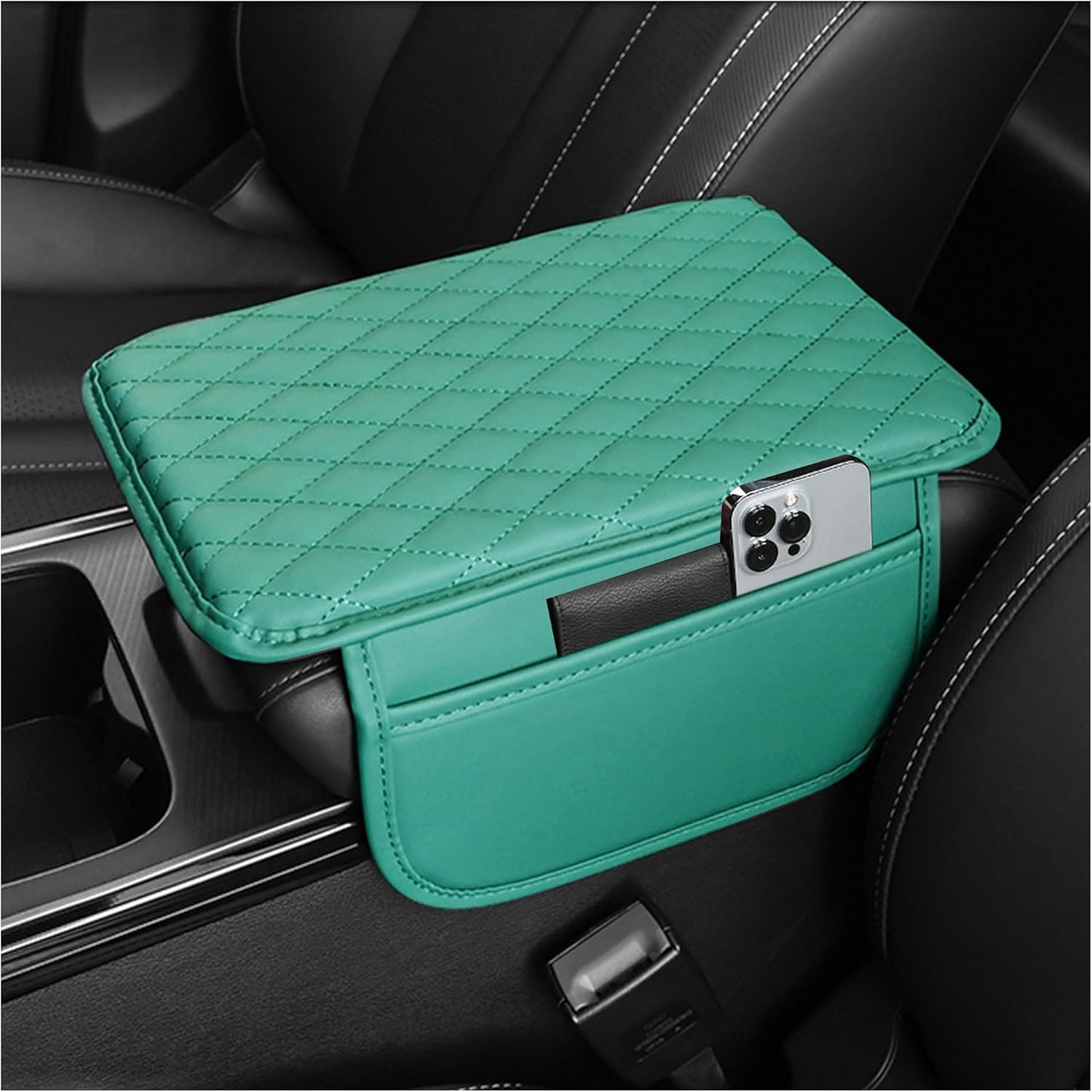 Stacool Upgraded Car Center Console Cover,Microfiber Leather Car Armrest Cover Cushion with 2 Storage Bags,Universal Car Armrest Storage Box (Black)