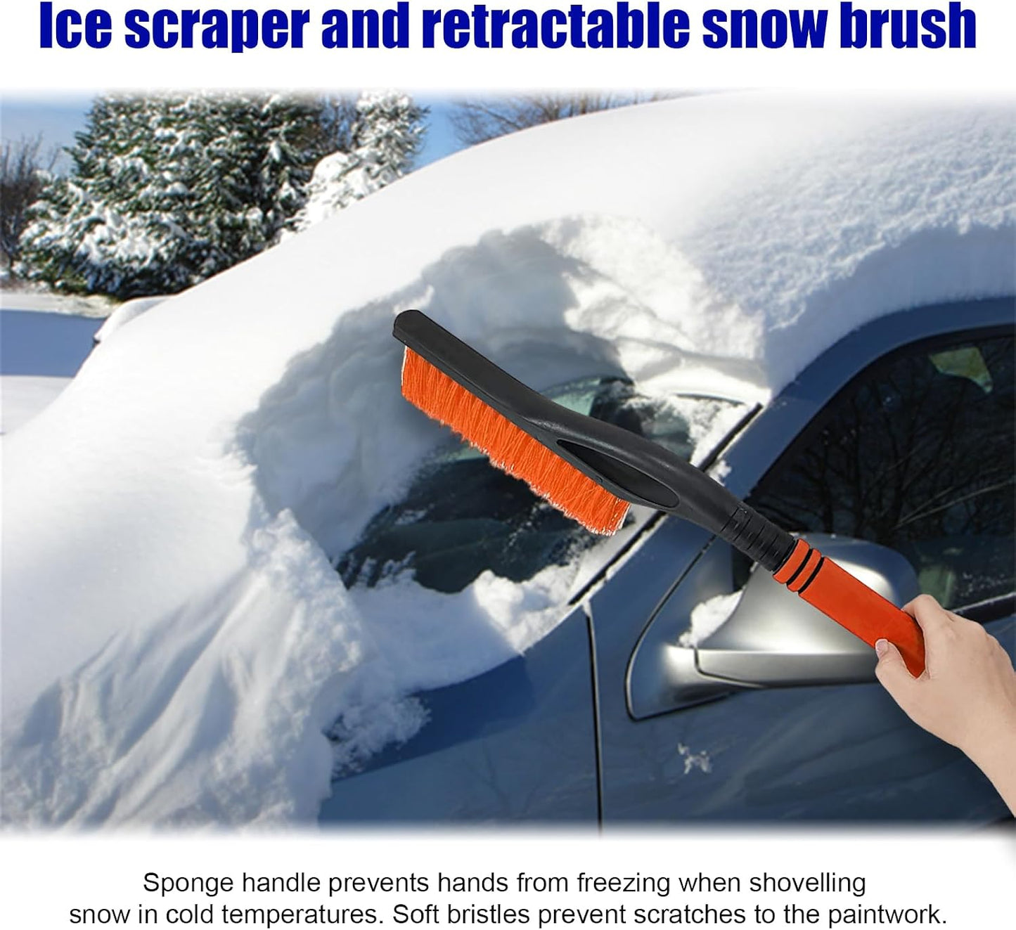 Dickno 24 Inch Car Snow Scraper and Brush, Detachable Scratch Free Ice Scraper with Ergonomic Foam Grip, Universal Winter Snow Removal Tool for Car Windshield Window (Black)